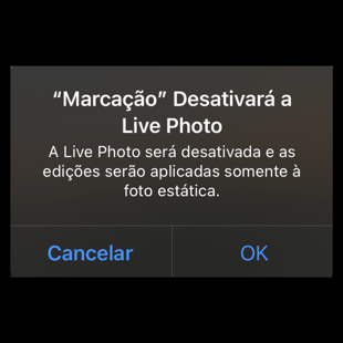 Alerta de desativação do Live Photo no aplicativo Photos ao editar uma foto tirada com o Live Photo ligado.